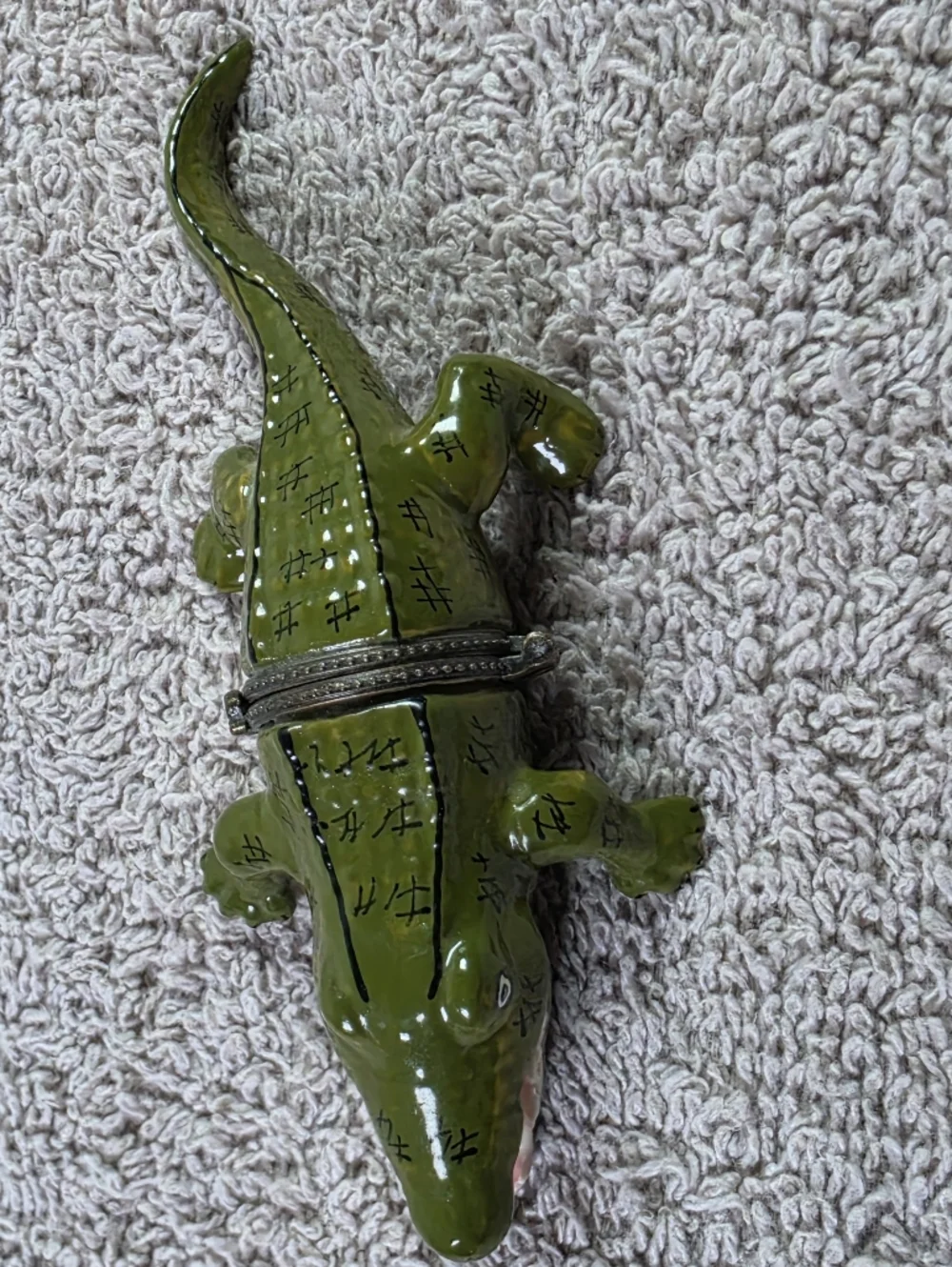 Green Enameled Alligator Trinket Box for Reptile Lovers